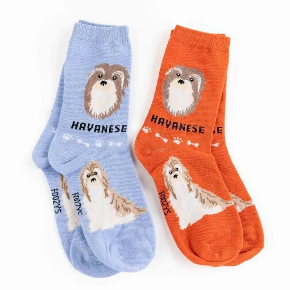 Havanese Cuba Rescue Breeders Cute Soft Furry Puppy 2 Pairs Women's Foozys Socks